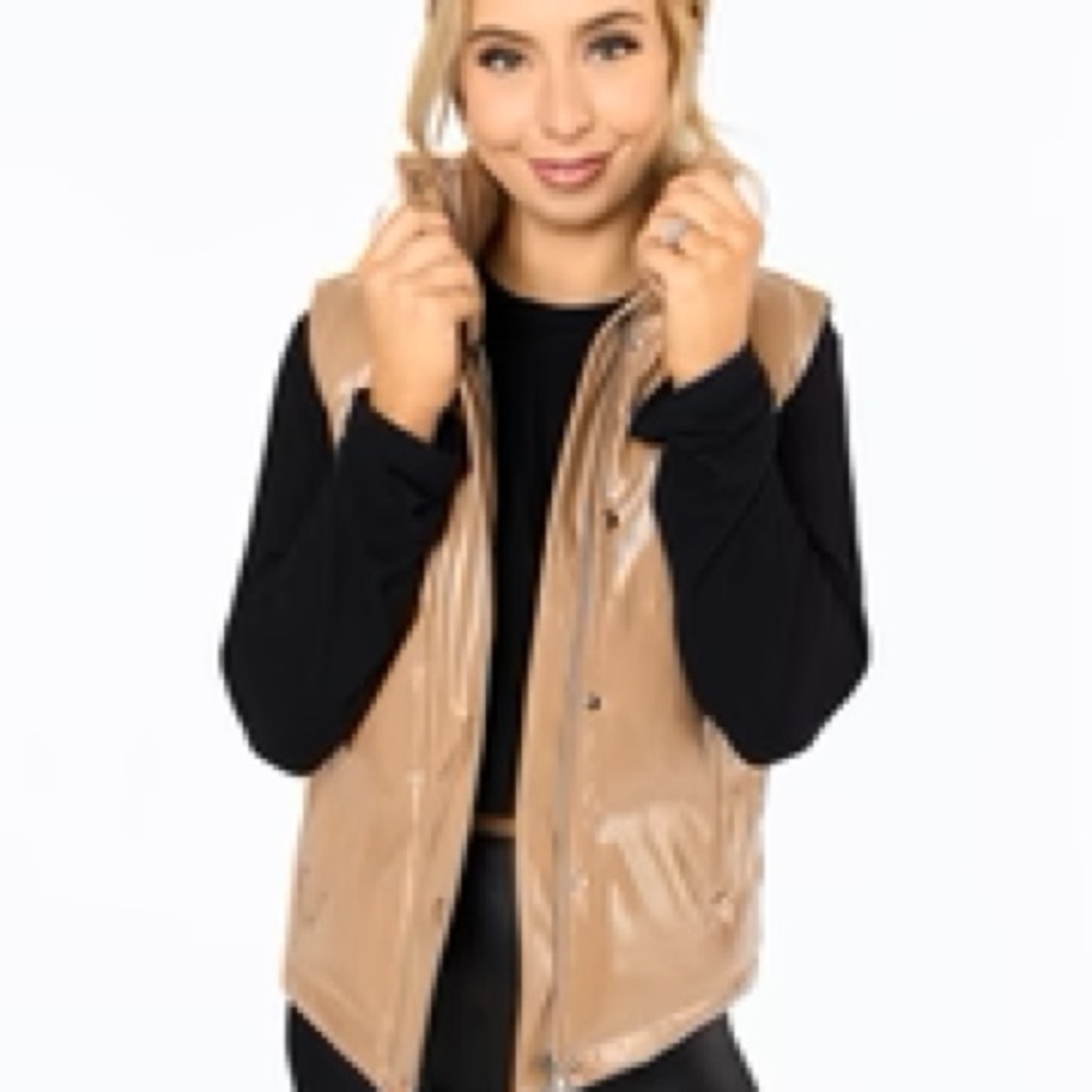HELEN VEGAN LEATHER PUFFER VEST - LATTE